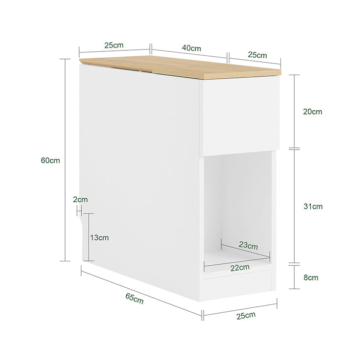 SoBuy | Nachttisch Beistelltisch Sofatisch Teetisch | Weiß-Natur | 25x60x65cm | FBT162-WN