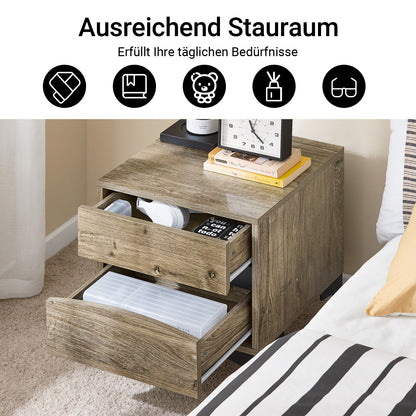 SoBuy Nachttisch Nachtschrank mit 2 Schubladen Natur 40×40×47 cm FBT165-N
