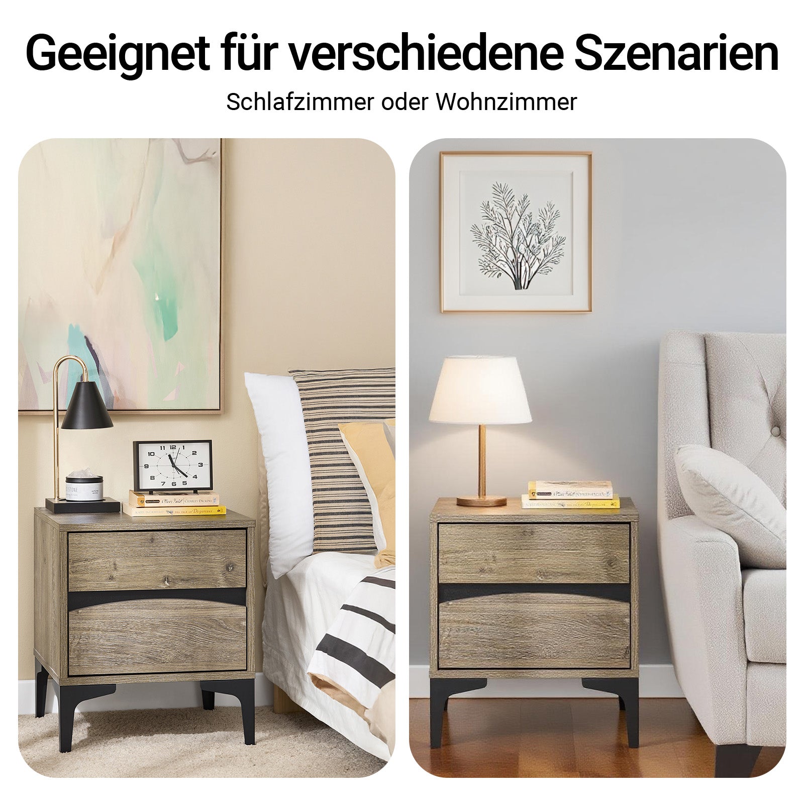 SoBuy Nachttisch Nachtschrank mit 2 Schubladen Natur 40×40×47 cm FBT165-N