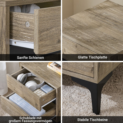 SoBuy Nachttisch Nachtschrank mit 2 Schubladen Natur 40×40×47 cm FBT165-N