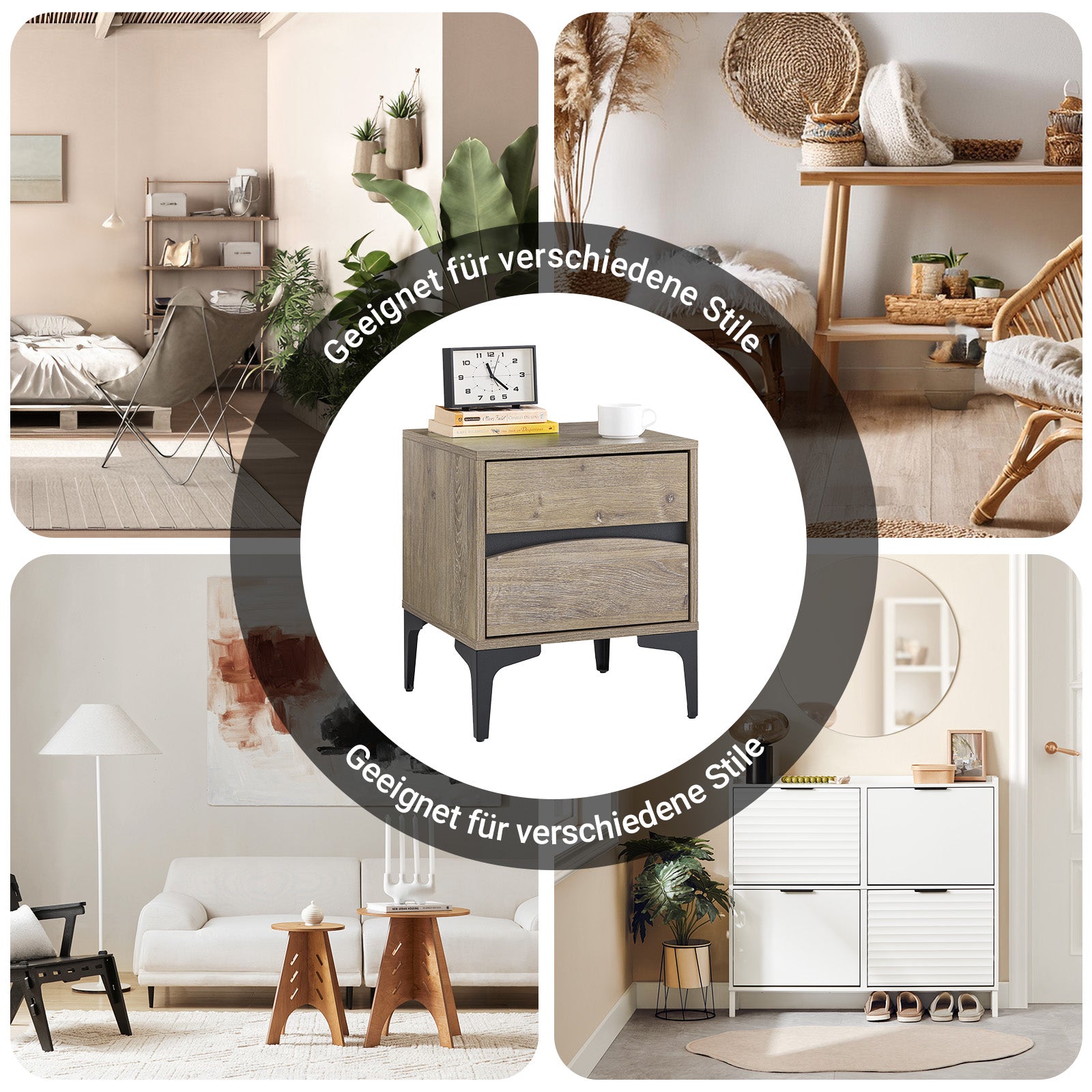 SoBuy Nachttisch Nachtschrank mit 2 Schubladen Natur 40×40×47 cm FBT165-N