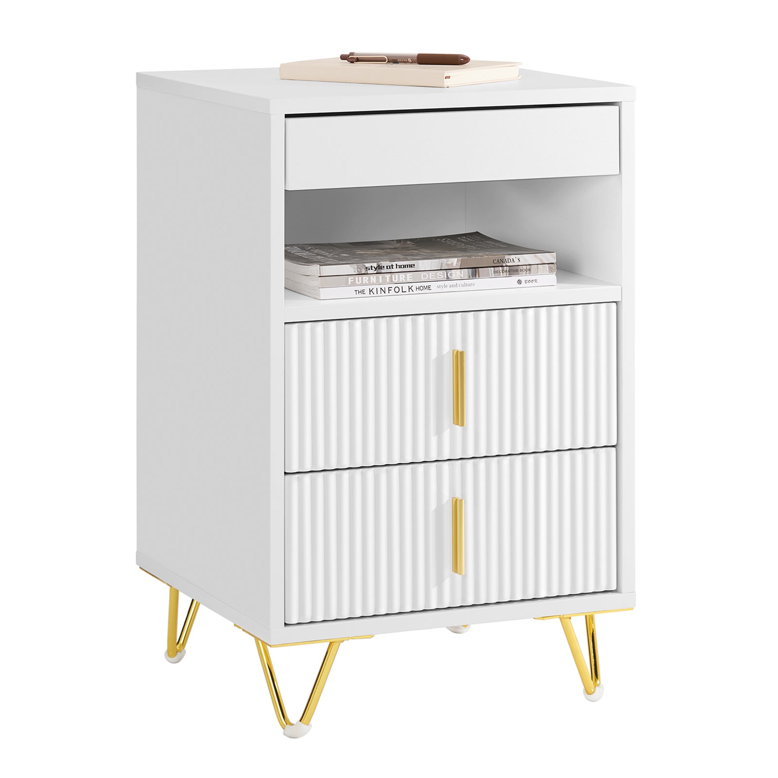 SoBuy | Nachttisch mit 3 Schubladen | Sofatisch | Beistelltisch | Weiß | FBT168-W