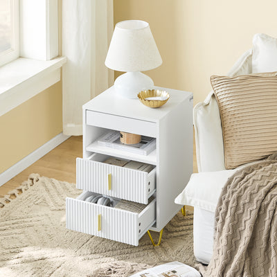 SoBuy | Nachttisch mit 3 Schubladen | Sofatisch | Beistelltisch | Weiß | FBT168-W