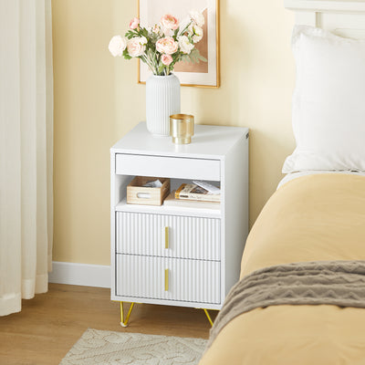 SoBuy | Nachttisch mit 3 Schubladen | Sofatisch | Beistelltisch | Weiß | FBT168-W