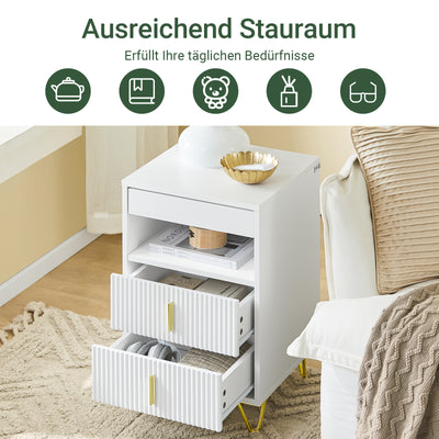 SoBuy | Nachttisch mit 3 Schubladen | Sofatisch | Beistelltisch | Weiß | FBT168-W