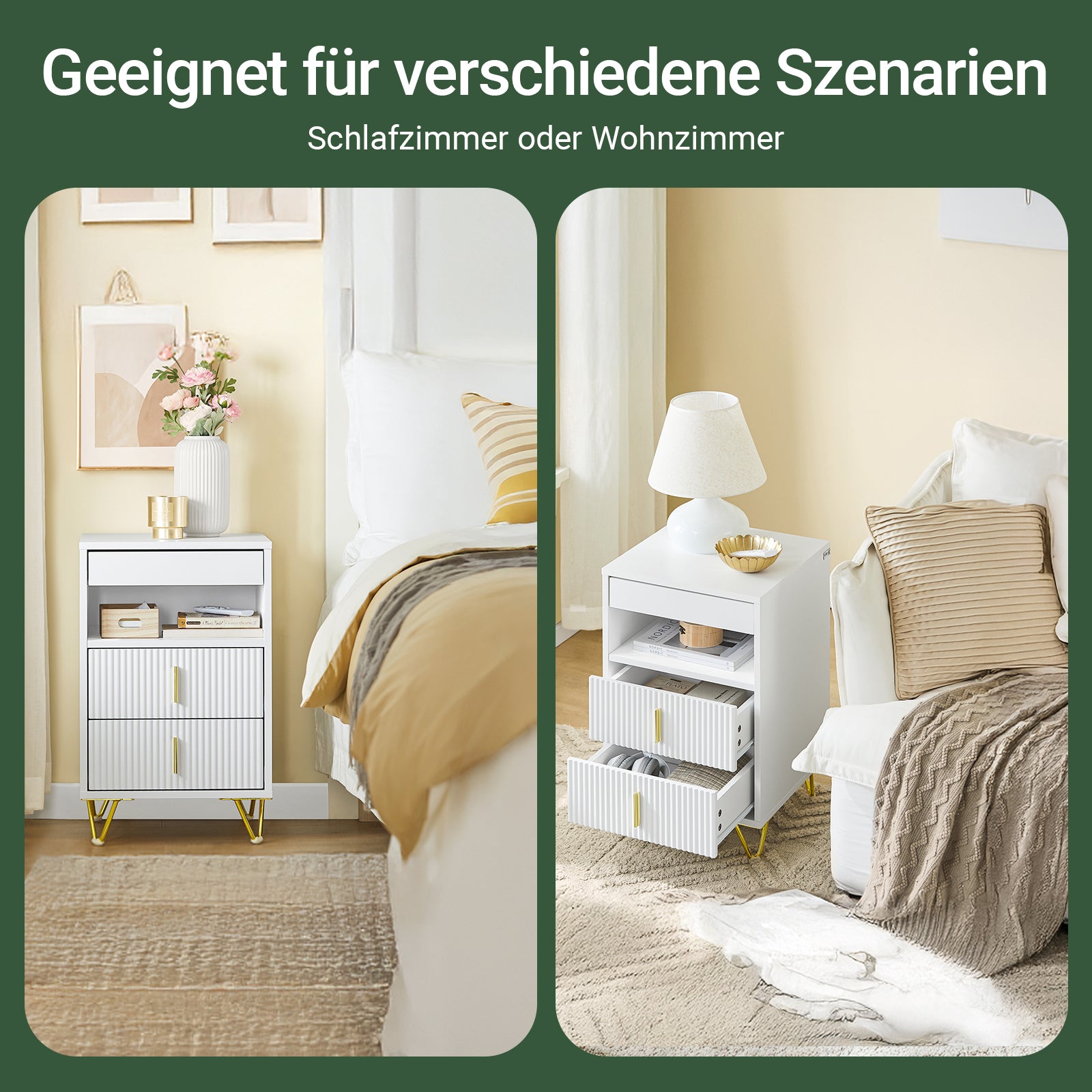 SoBuy | Nachttisch mit 3 Schubladen | Sofatisch | Beistelltisch | Weiß | FBT168-W