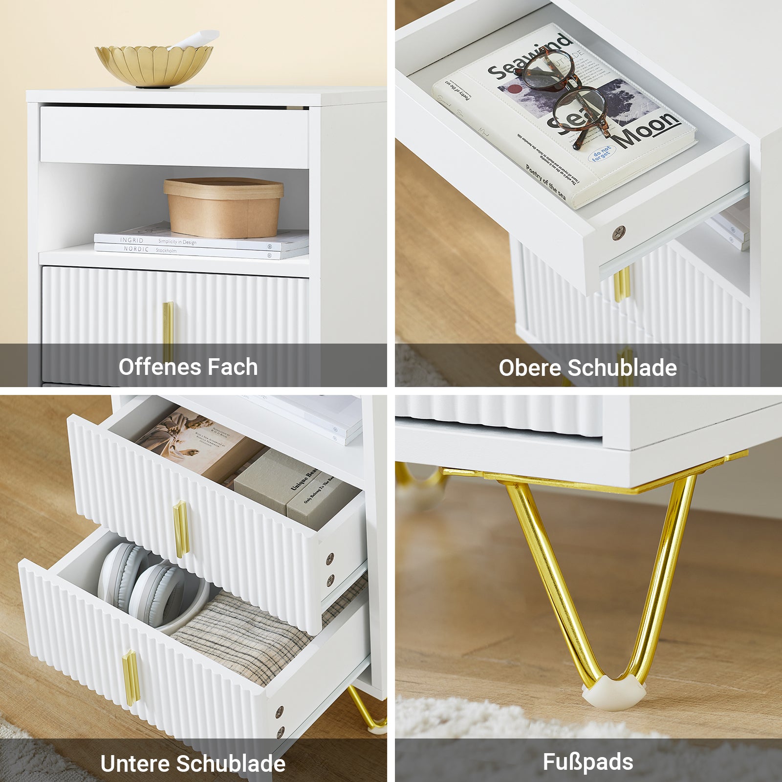 SoBuy | Nachttisch mit 3 Schubladen | Sofatisch | Beistelltisch | Weiß | FBT168-W