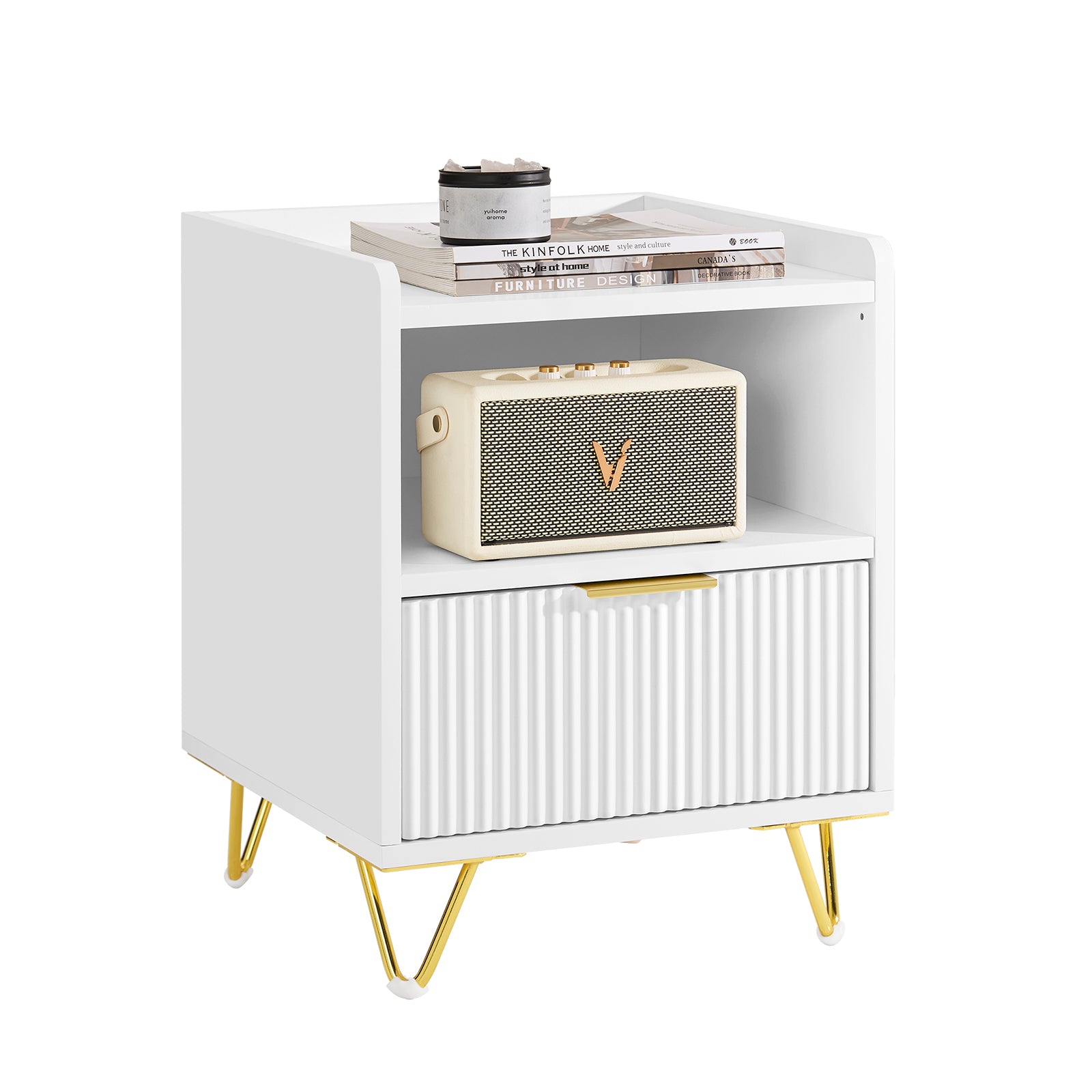 SoBuy | Nachttisch mit 1 Schubladen und Ablagefach | Sofatisch | Beistelltisch | Weiß | B40 x T40 x H51 cm | FBT169-W