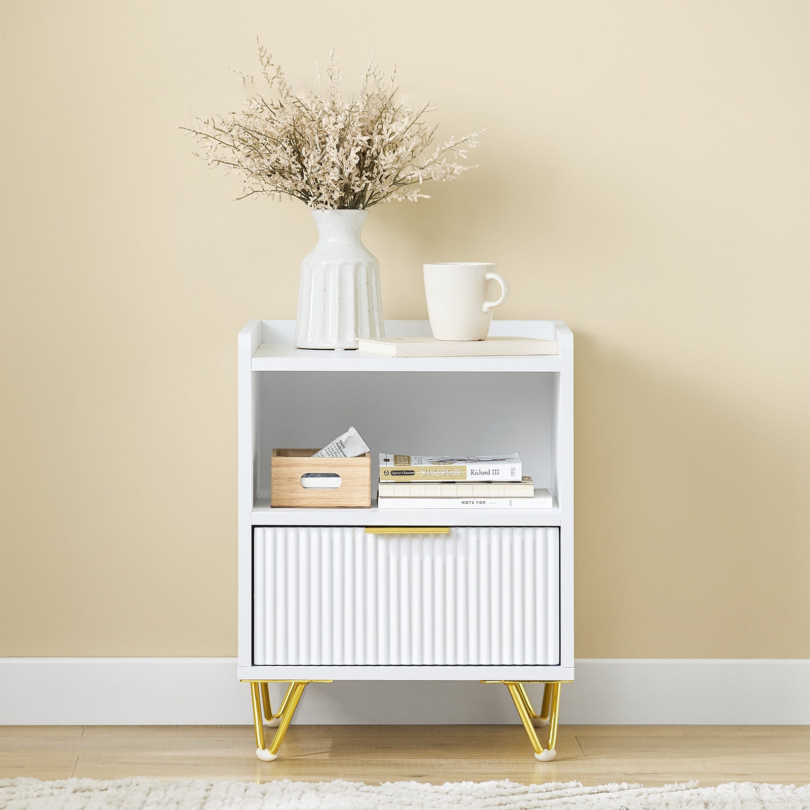 SoBuy | Nachttisch mit 1 Schubladen und Ablagefach | Sofatisch | Beistelltisch | Weiß | B40 x T40 x H51 cm | FBT169-W