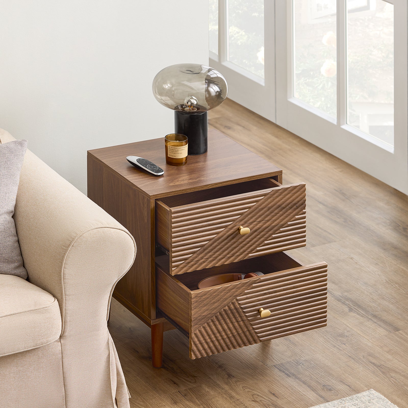 SoBuy | Vintage Nachttisch | Beistelltisch | mit 2 Schubladen | Braun | B45 × T40 × H58 cm | FBT170-N