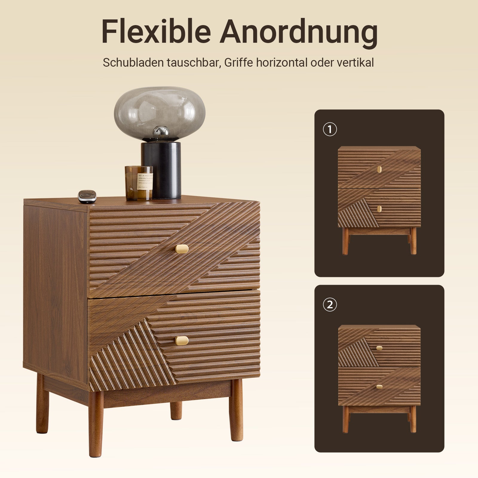 SoBuy | Vintage Nachttisch | Beistelltisch | mit 2 Schubladen | Braun | B45 × T40 × H58 cm | FBT170-N