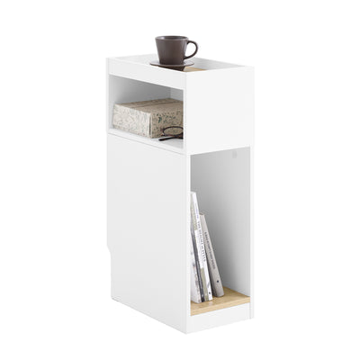SoBuy | Schmaler Nachttisch | mit Schublade und Ablage | Weiß-Natur | FBT171-WN