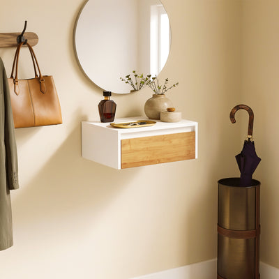 SoBuy Nachttisch hängend mit Sensorlicht und Schublade Weiß 40x29.8x15.6 cm FBT174-E-WN
