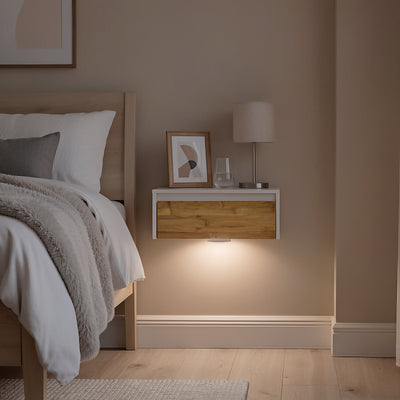 SoBuy Nachttisch hängend mit Sensorlicht und Schublade Weiß 40x29.8x15.6 cm FBT174-E-WN