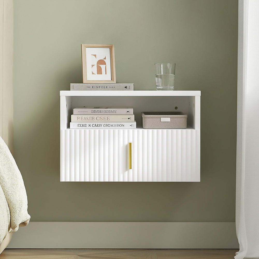 SoBuy Nachttisch hängend mit Sensorlicht und Schublade Weiß FBT176-E-W