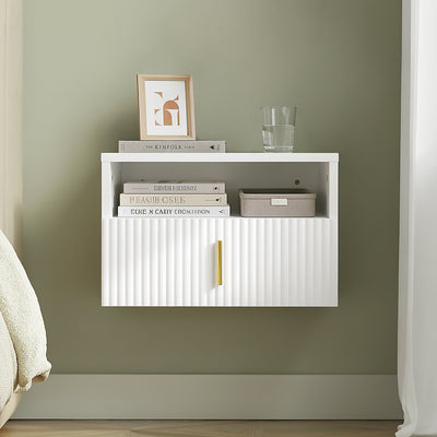 SoBuy Nachttisch hängend mit Sensorlicht und Schublade Weiß FBT176-E-W
