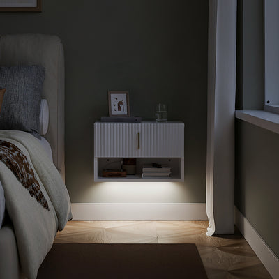 SoBuy Nachttisch hängend mit Sensorlicht und Schublade Weiß FBT176-E-W