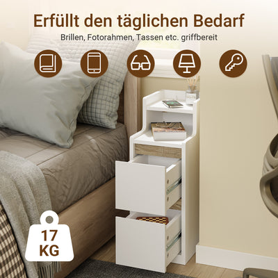 SoBuy | Nachttisch Beistelltisch schmal | mit Mehrfachsteckdosen | Weiß-Natur | 22x60x34cm | FBT178-E-WN