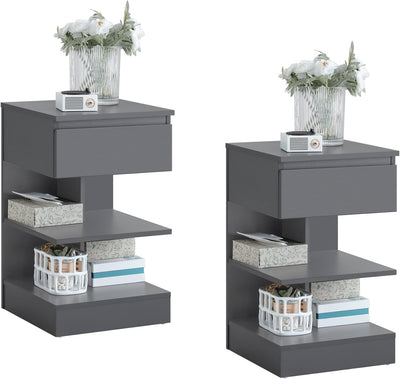 SoBuy | 2er Set Nachttisch schmal | Beistelltisch | Kommode Grau | FBT49-HGx2