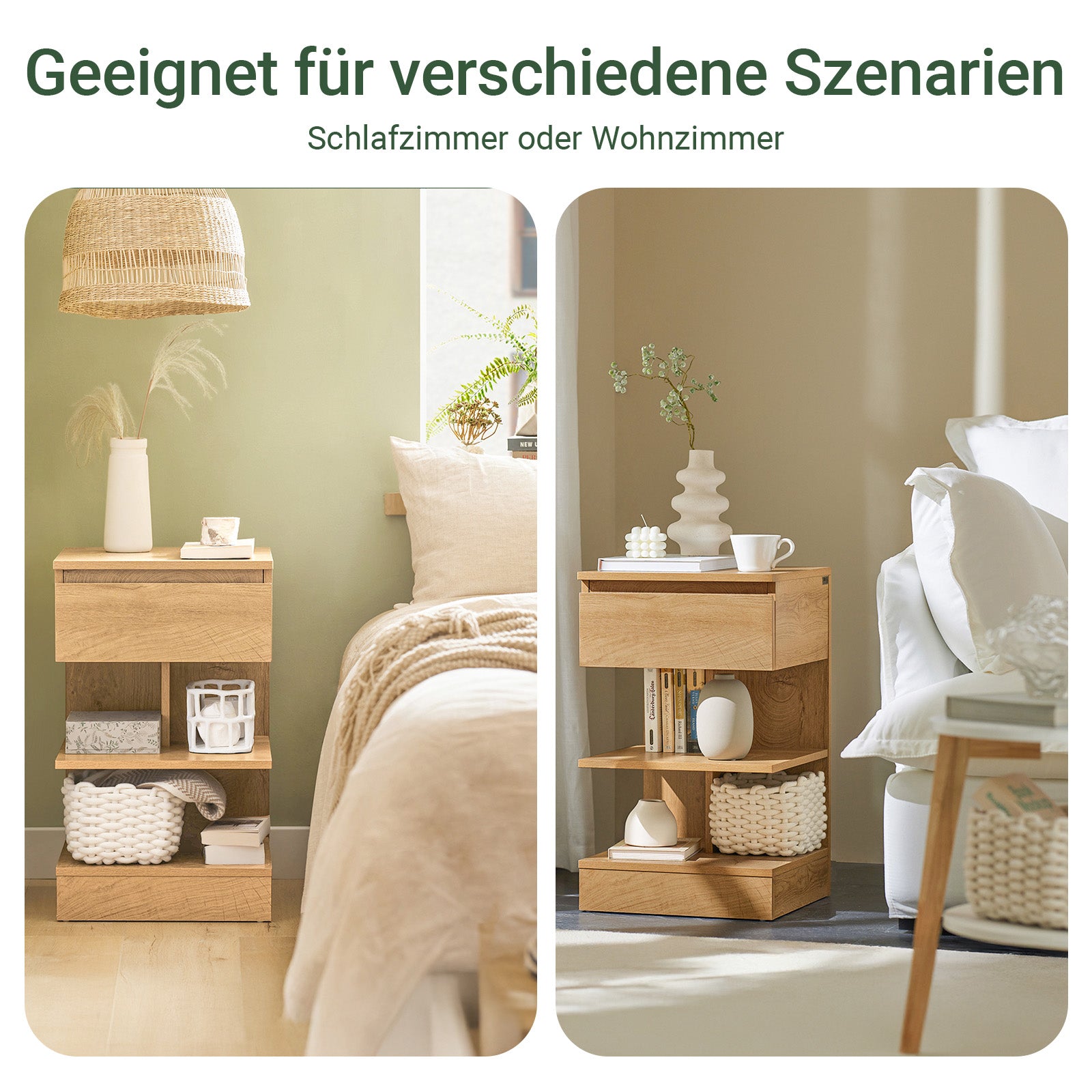 SoBuy | Nachttisch | Nachtschrank | Beistelltisch | Kommode Natur | FBT49-Nx2