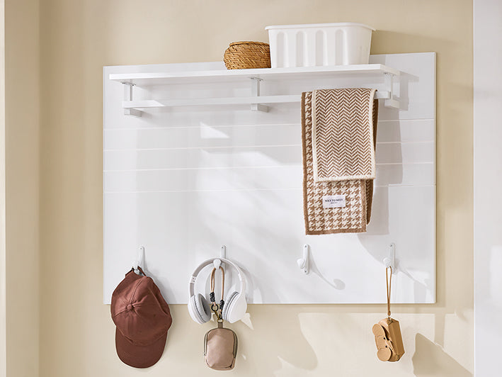 SoBuy | Wandgarderobe | Flurgarderobe | Kleiderhaken | Hängeregal Weiß | FHK36-W