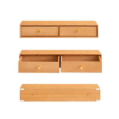 SoBuy | Schweberegal mit 2 Schubladen | Wandschublade | Wandregal | Natur | FHK37-N