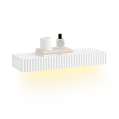 Vorverkauf | SoBuy | Schweberegal | mit Schublade | LED-Bewegungssensor-Licht | Wandschublade | Wandregal Weiß | FHK38-W