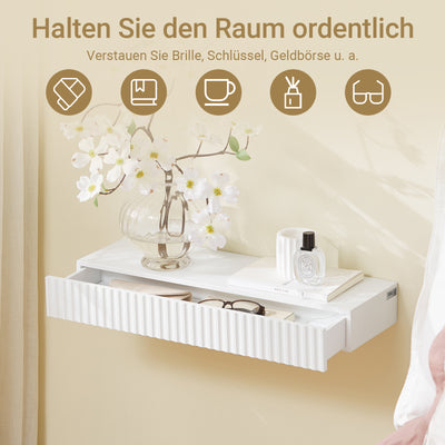 Vorverkauf | SoBuy | Schweberegal | mit Schublade | LED-Bewegungssensor-Licht | Wandschublade | Wandregal Weiß | FHK38-W