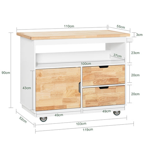 SoBuy | Küchenwagen | Kücheninsel mit Gewürzregal | Küchenschrank | Sideboard | Weiß-Natur | FKW107-II-WN