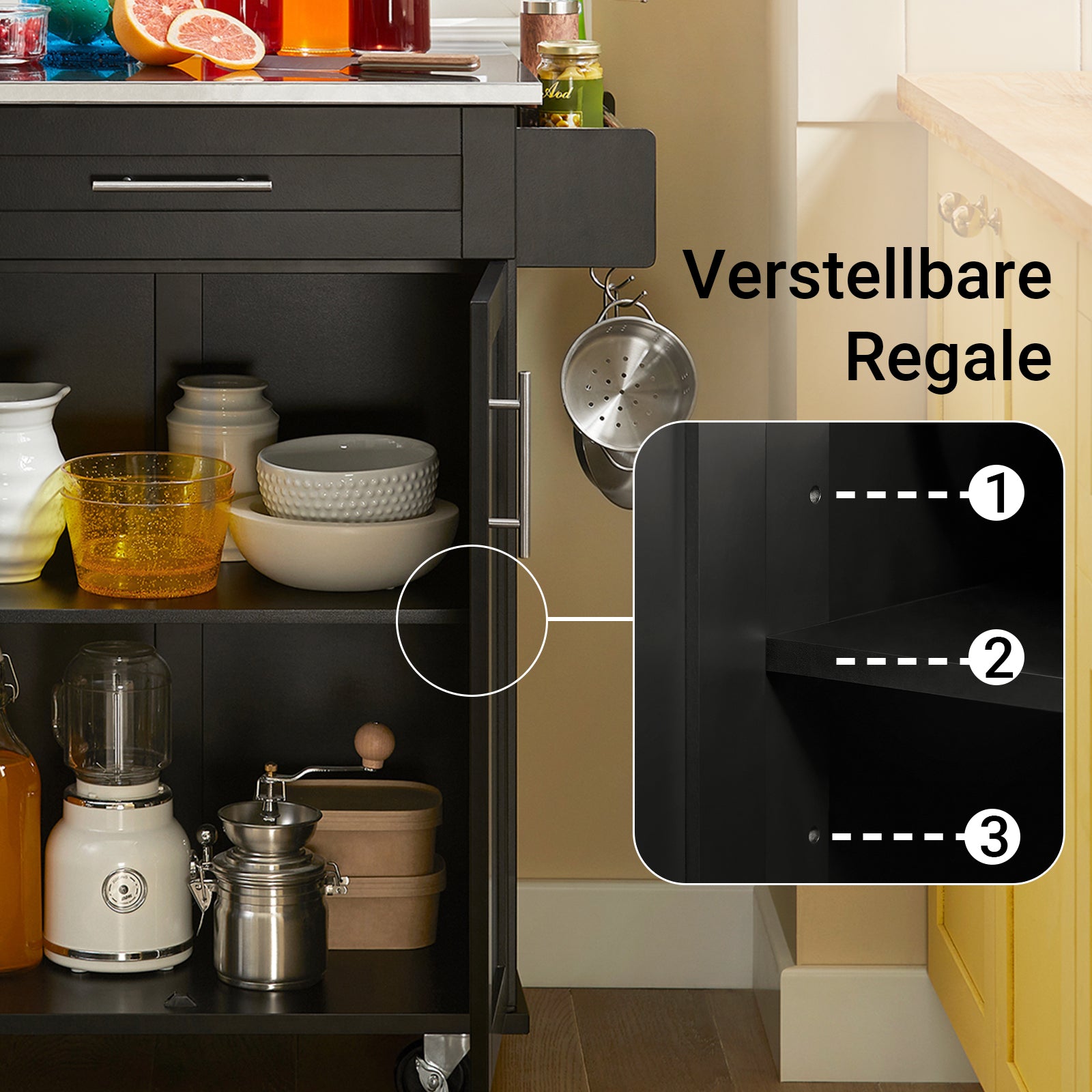 SoBuy | Küchenwagen | Getränkewagen fürs Büro | Servierwagen Schwarz | FKW110-SCH