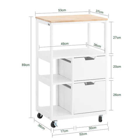 SoBuy | Küchenwagen mit 2 Schubladen | Servierwagen | Beistellwagen | Weißnatur | FKW111-WN