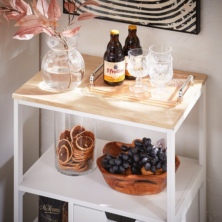 SoBuy | Küchenwagen mit 2 Schubladen | Servierwagen | Weißnatur | FKW111-WN