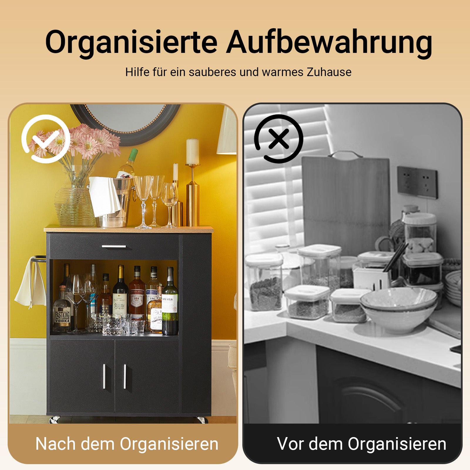 SoBuy Küchenwagen Servierwagen Für Küche, Wohnzimmer, Esszimmer Schwarz 82x88x46cm FKW113-SCH