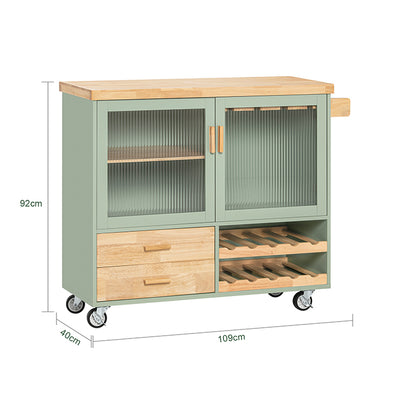 SoBuy | Küchenwagen mit Flaschenablage | Kücheninsel mit Weinglashalter | Sideboard | Grün | FKW114-GR