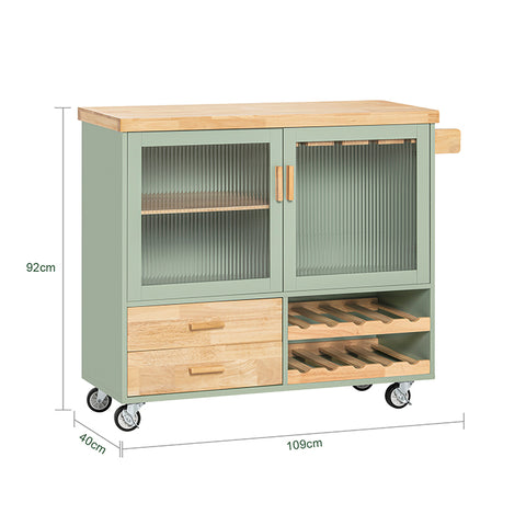 SoBuy | Küchenwagen mit Flaschenablage | Kücheninsel mit Weinglashalter | Küchenschrank | Sideboard | Grün | FKW114-GR