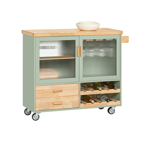 SoBuy | Küchenwagen mit Flaschenablage | Kücheninsel mit Weinglashalter | Küchenschrank | Sideboard | Grün | FKW114-GR