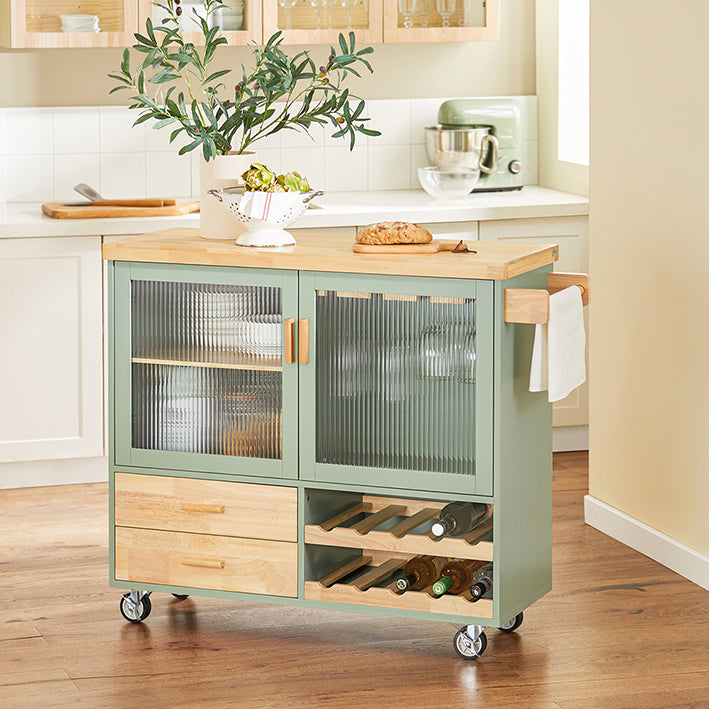 Sobuy SoBuy Küchenwagen mit Flaschenablage Kücheninsel mit Weinglashalter Küchenschrank Sideboard Grün FKW114-GR