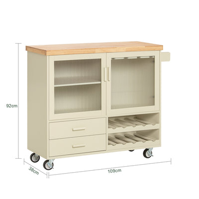 Vorverkauf | SoBuy | Küchenwagen mit Flaschenablage | Kücheninsel mit Weinglashalter | Küchenschrank | Sideboard | Beige | FKW114-MI