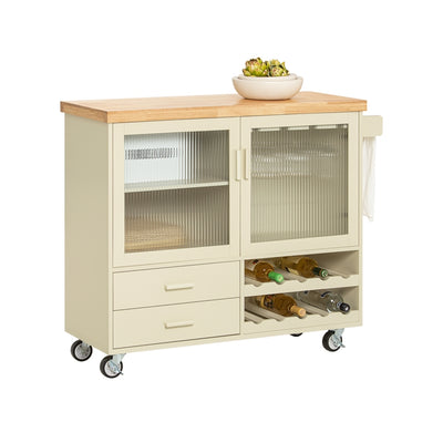 Vorverkauf | SoBuy | Küchenwagen mit Flaschenablage | Kücheninsel mit Weinglashalter | Küchenschrank | Sideboard | Beige | FKW114-MI