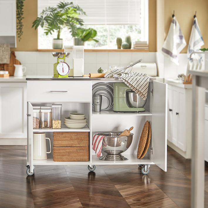 SoBuy | Küchenschrank Weiß | Küchenwagen | Kücheninsel | Servierwagen | FKW117-W