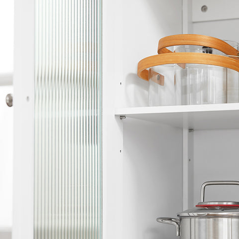 SoBuy | Küchenwagen mit Glastüren | Kücheninsel mit Gewürzregal | Küchenschrank | Sideboard | Weiß-Natur | FKW120-WN