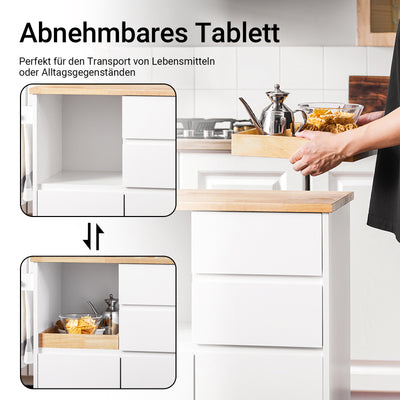 SoBuy | Küchenwagen mit Arbeitsplatte | Servierwagen mit Rollen | Weiß | 72x84x40cm FKW123-WN