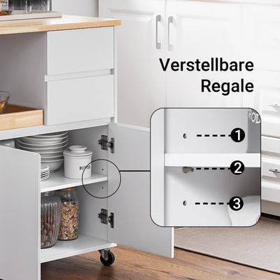 SoBuy | Küchenwagen mit Arbeitsplatte | Servierwagen mit Rollen | Weiß | 72x84x40cm FKW123-WN