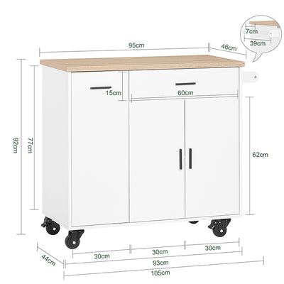 SoBuy | Kücheninsel | mit Gewürzregal | Sideboard | Weiß | 105x92x46cm | FKW126-WN