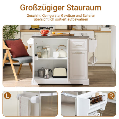 SoBuy | Kücheninsel mit 2 Schubladen | Küchenwagen mit erweiterbarer Arbeitsfläche | Küchenschrank Weiß | FKW128-II-ST