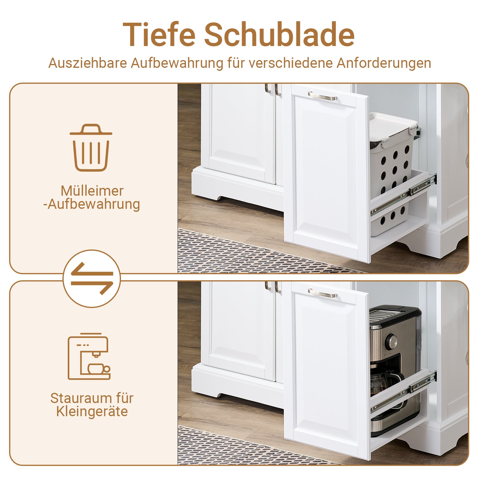 SoBuy | Kücheninsel mit 2 Schubladen | Küchenwagen mit erweiterbarer Arbeitsfläche | Küchenschrank Weiß | FKW128-II-ST