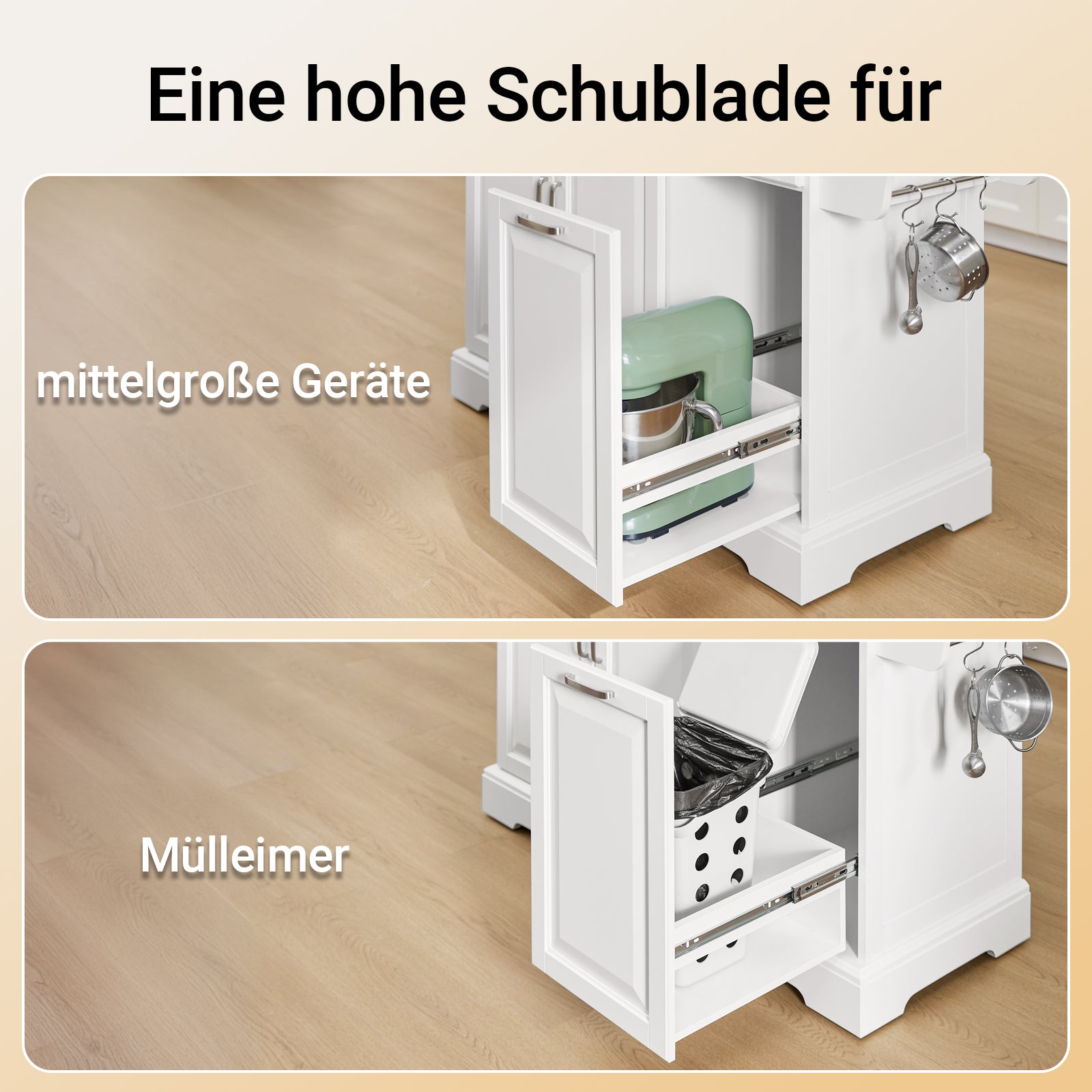 SoBuy | Kücheninsel mit 2 Schubladen | Küchenwagen mit erweiterbarer Arbeitsfläche | Küchenschrank Weiß | FKW128-ST