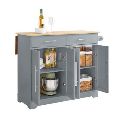 SoBuy Kücheninsel mit Klappplatte & verdeckten Rollen 115x68,7x91 cm Grau FKW129-HG