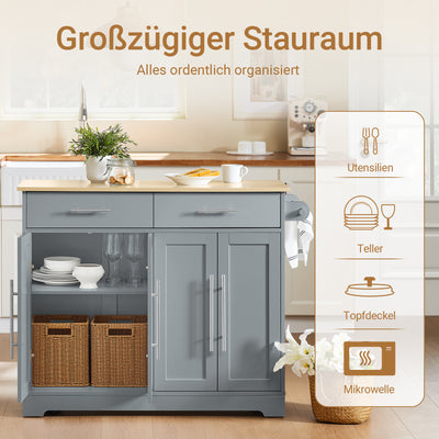 SoBuy Kücheninsel mit Klappplatte & verdeckten Rollen 115x68,7x91 cm Grau FKW129-HG