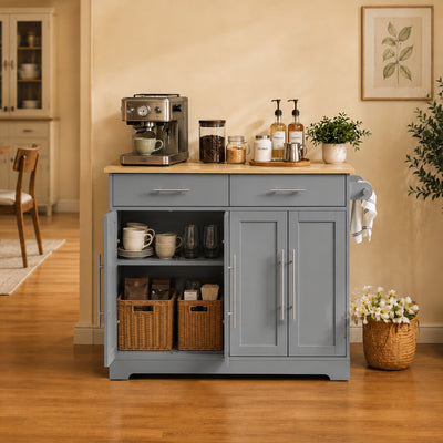 SoBuy Kücheninsel mit Klappplatte & verdeckten Rollen 115x68,7x91 cm Grau FKW129-HG